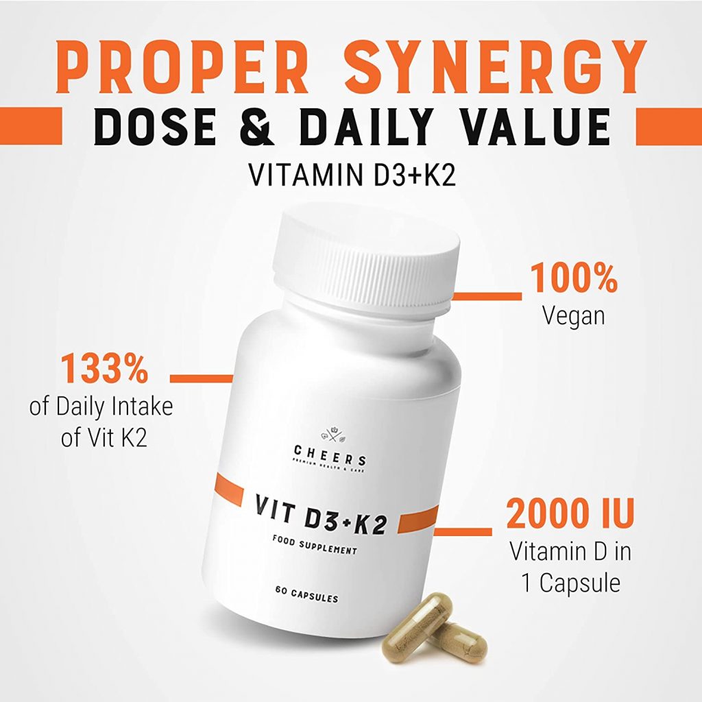 Cheers Vitamin D3 + K2, Vegan, 60 Capsules, High Dose 2000 IU (6)